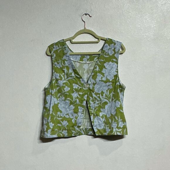 Anthropologie Maeve Green Floral London Sleeveless Blouse Sz L - Picture 9 of 12
